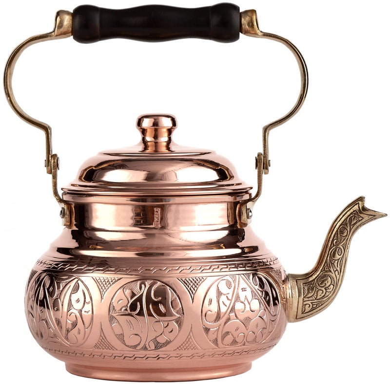 DEMMEX Handmade Engraved 1mm Thick Solid Uncoated Copper Tea Pot Kettle Stovetop Teapot, 1.6-Quart - Image 5